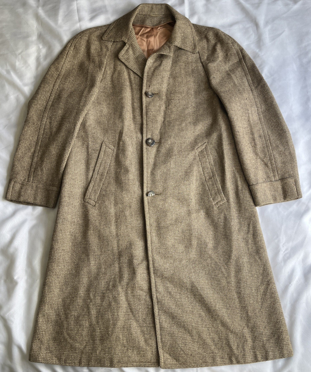 Vintage Meier & Frank Co. Ballantyne Scotland Wool Coat Long Sz 46-48 Brown READ